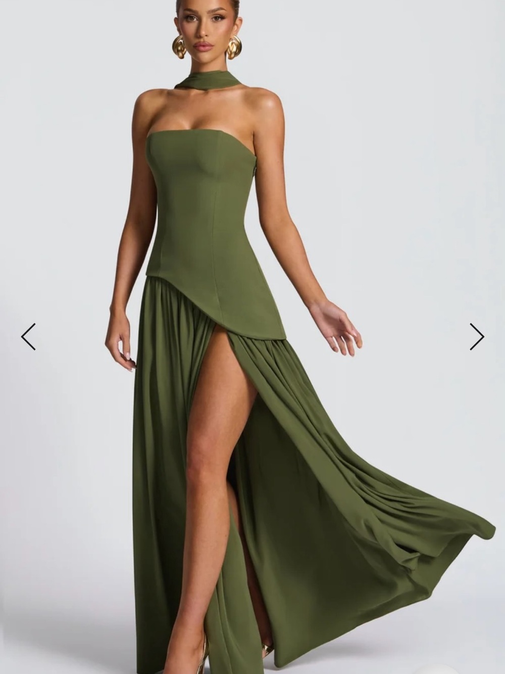Babyboo Olive Strapless High-Slit Wedding Guest Dress